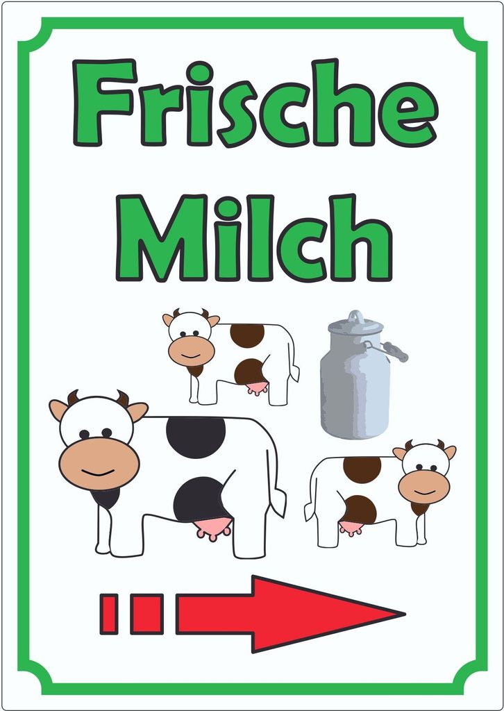 Frische Milch Aufkleber Hochkant mit Pfeil rechts A8 (52x74mm)