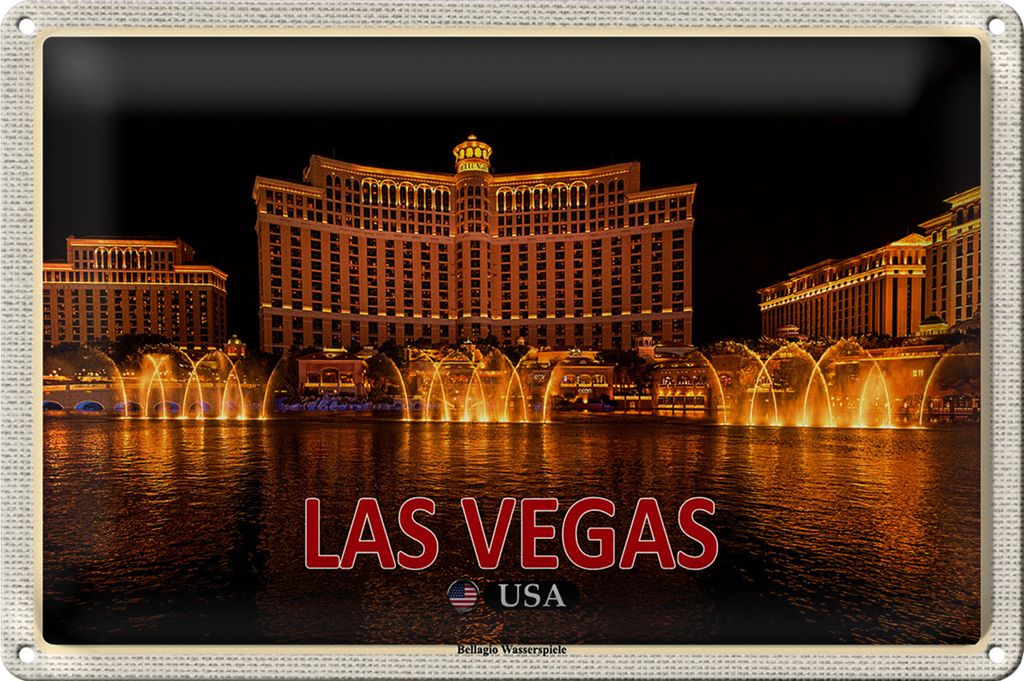 Blechschild Reise 18x12cm Las Vegas USA Bellagio Wasserspiele
