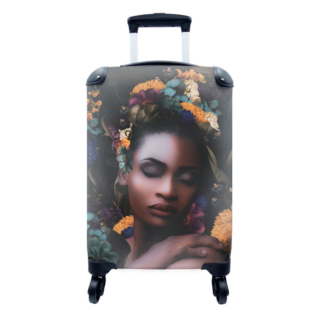 MuchoWow Koffer Handgepäck Trolley Rollkoffer Kleine Reisekoffer mit 4 Rollen - Frauen - Blumen - Farbe - Cabin Size < 55x40x23 cm & 55x40x20 cm...