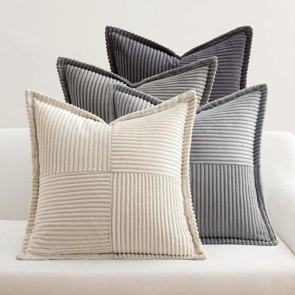 Unyqoos Cord-Samt Kissenhüllen Set 4 Stück in elegantem Grau für Wohnzimmer, Schlafzimmer und Büro