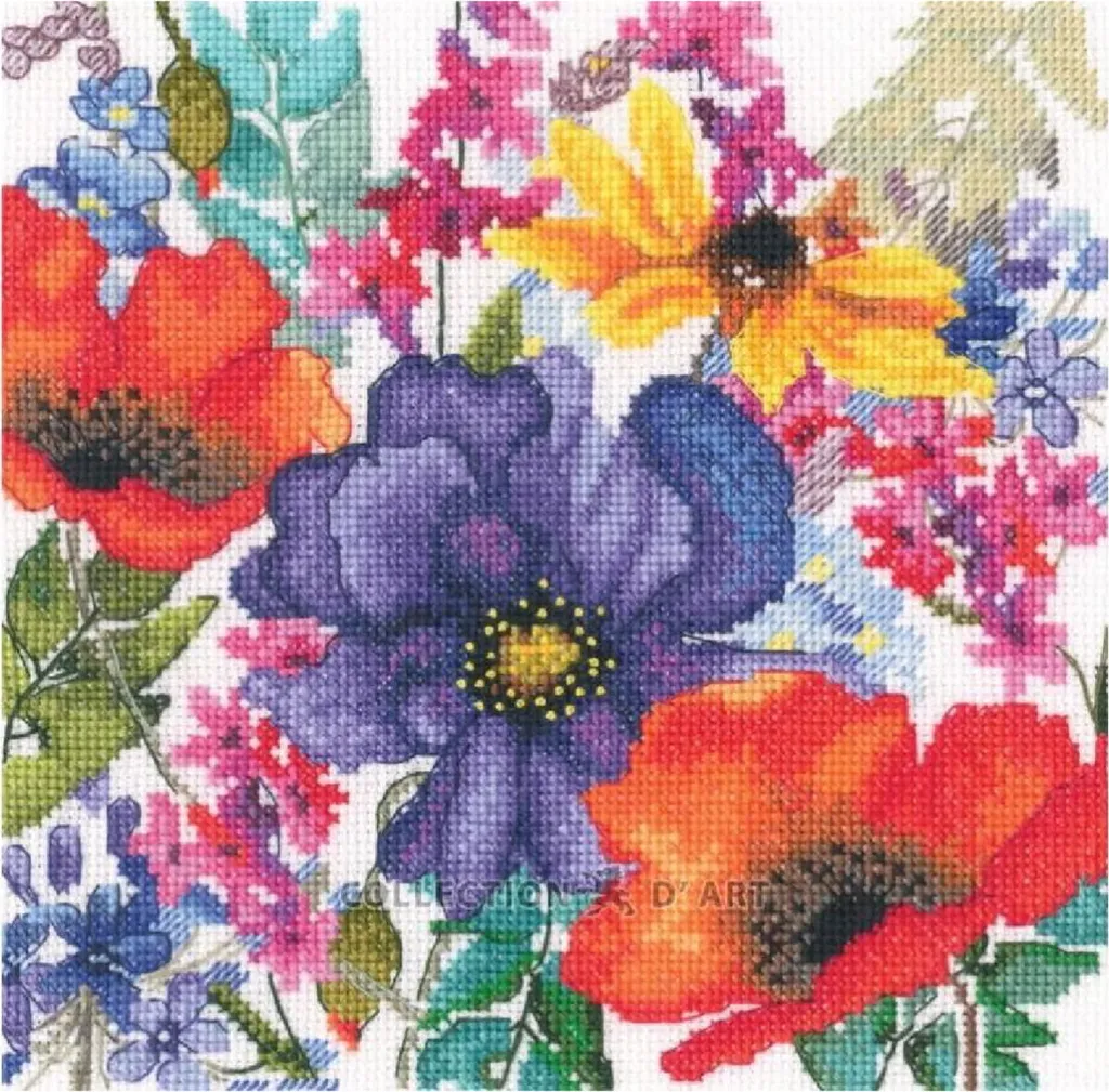 Kit broderie point de croix complet coquelicot RTO modèle à compter