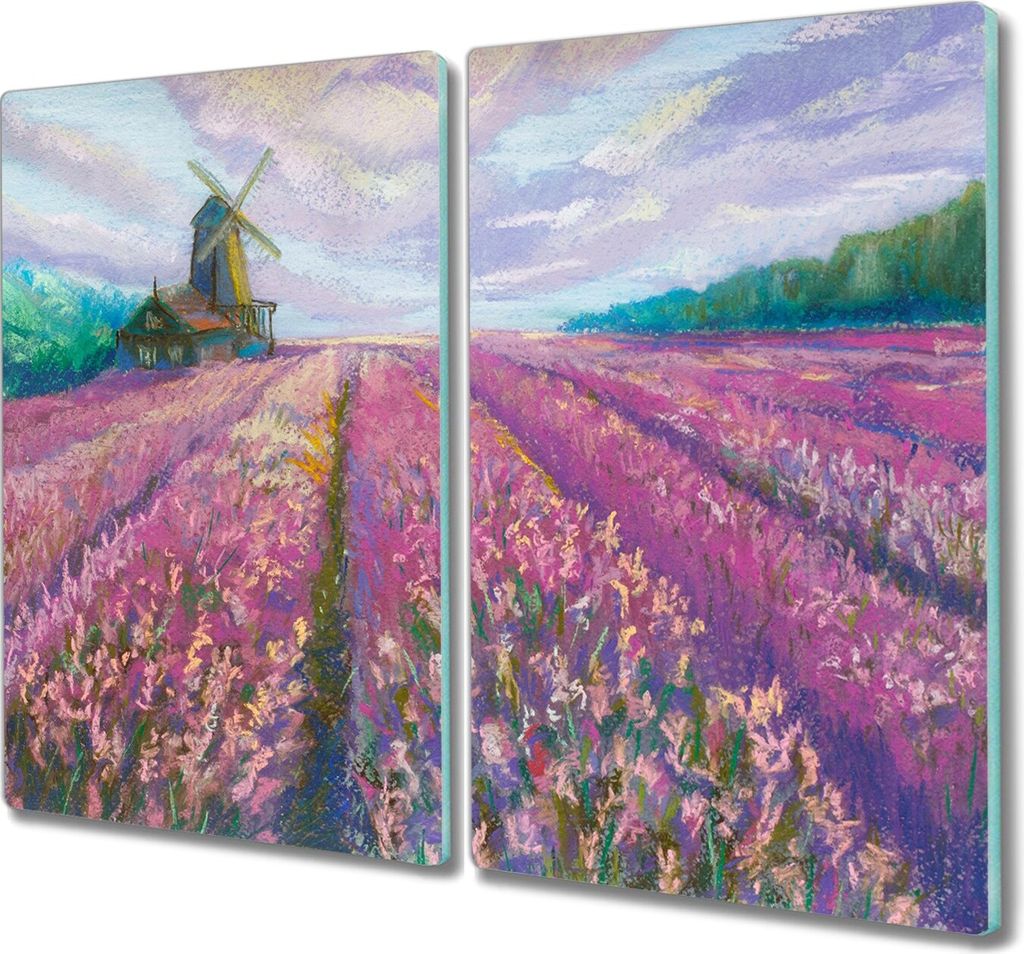 Coloray Herdabdeckplatte 2x30x52 cm Schneidebrett Kochplattenabdeckung Küchenbrett Hackbrett - Wiese Mühle Himmel Wolken