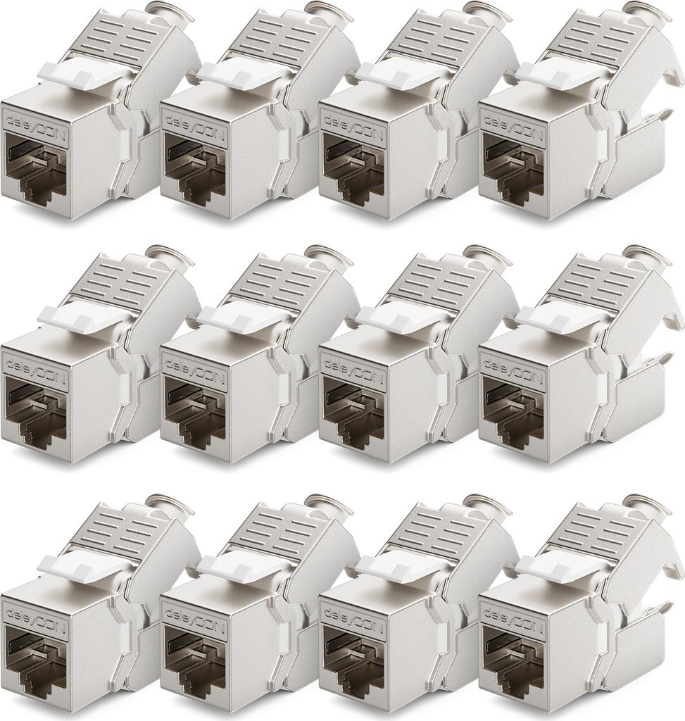 deleyCON 12x CAT6a Keystone Jack Modul Patchkabel Netzwerkkabel Verbinder STP Schirmung RJ45 Buchse Netzwerk Dose Patchpanel Keystonehalterung Erwe...