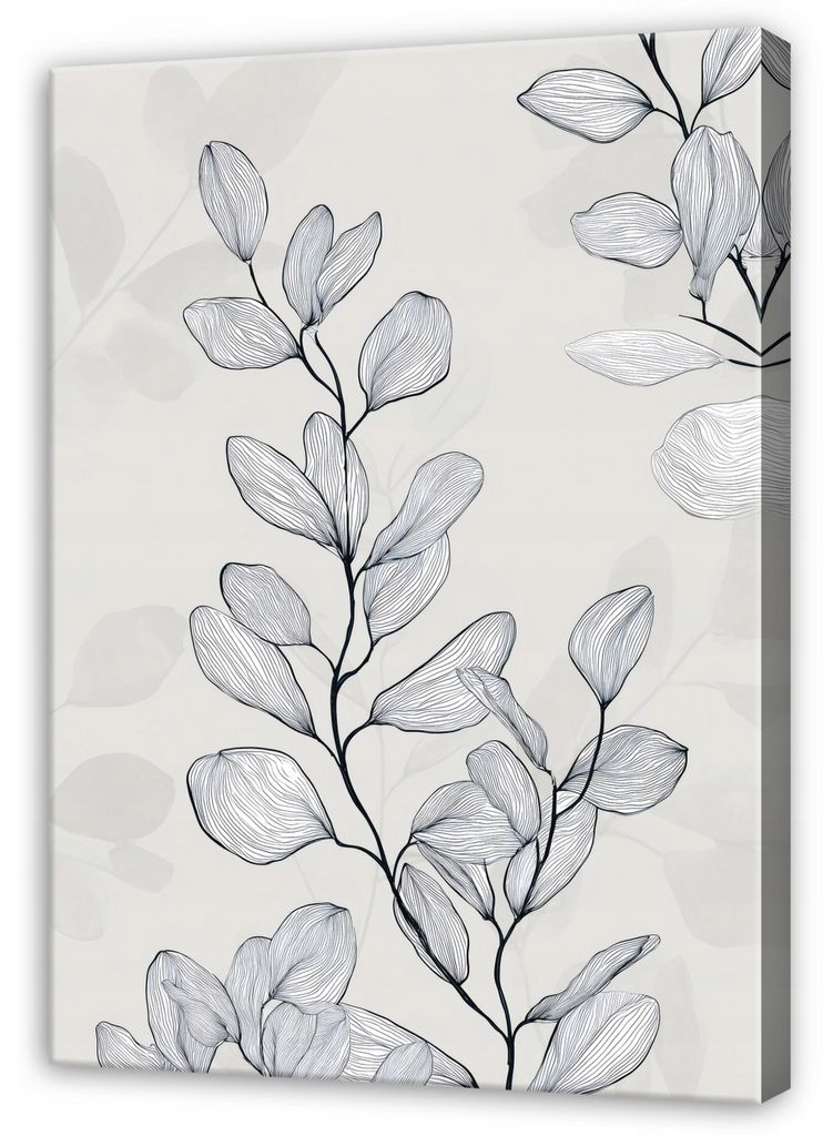 Leinwandbild Blätter Abstrakt Modern - 80x120 cm - Wandbilder Wohnzimmer Schlafzimmer - Leinwand Leinwandbild Grau - SPP16477O20