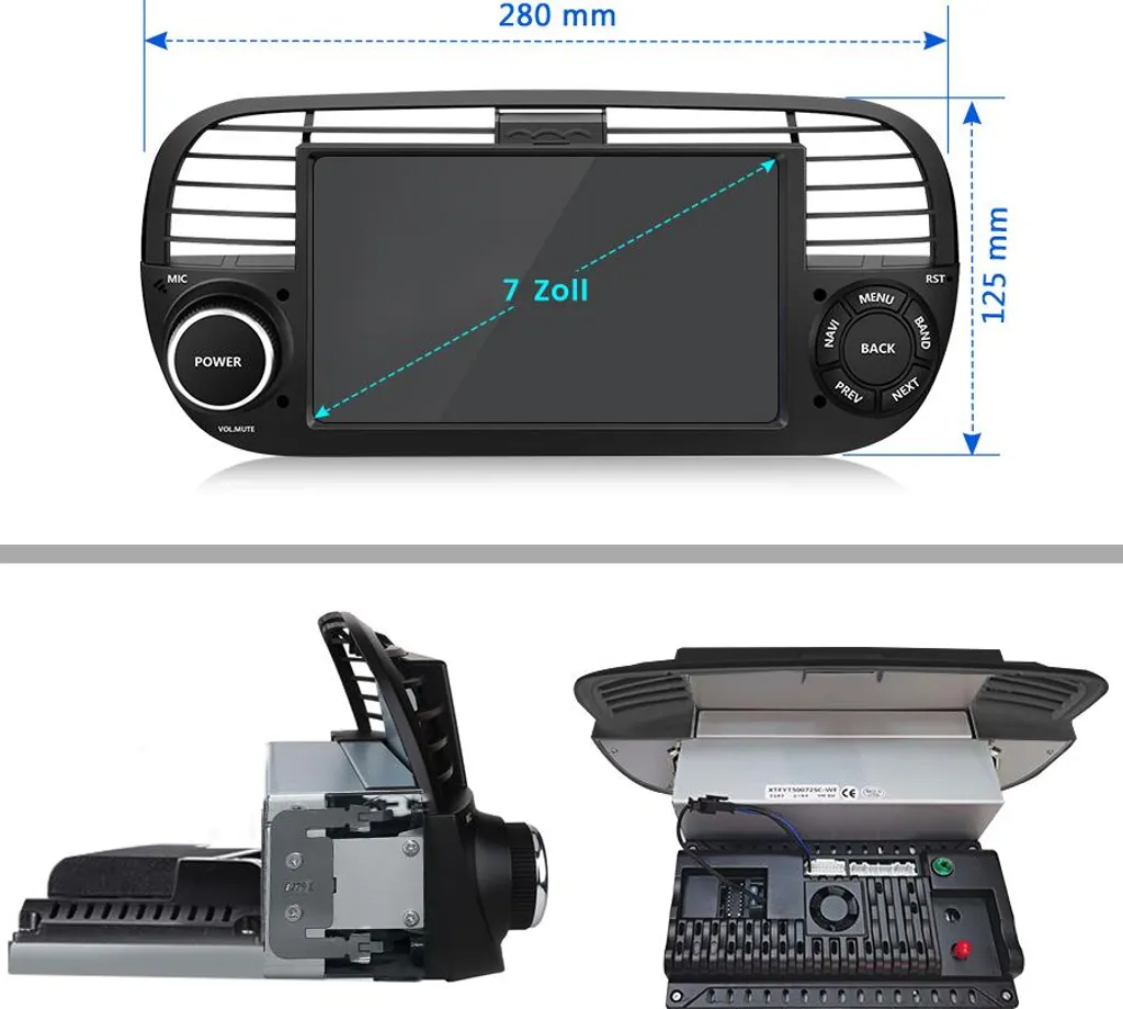 NVGOTEV Autoradio Voor Fiat 500 2007-2015 – 7 Inch IPS Touchscreen, Draadloze Carplay/Android Auto, GPS, Bluetooth, DAB-ready, 2+32GB