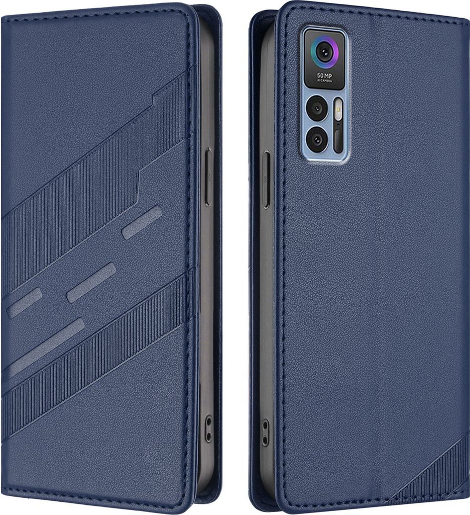 Hülle für TCL 30/TCL 30 5G/TCL 30+, Kunstleder Brieftaschen Handyhülle mit Kartenfach und Standfunktion Blau