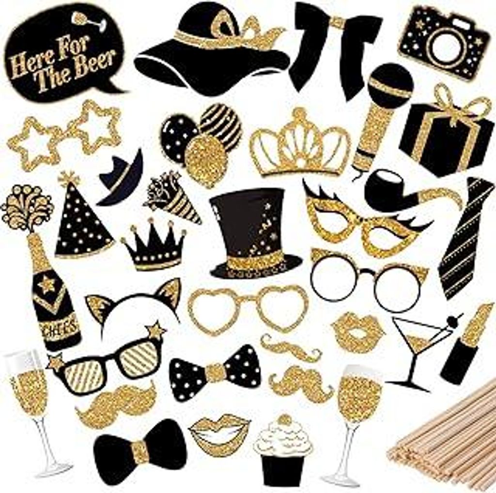 Foto Requisiten, 34STK Fotobox Accessoires Hochzeit, Party Foto Booth Props, Geburtstags Party Zubehör für Hochzeit Halloween Weihnachten Tischde...