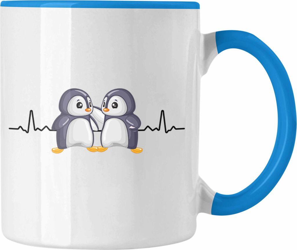 Trendation - Pinguin Tasse Herzschlag Geschenkidee Mädchen (Blau)