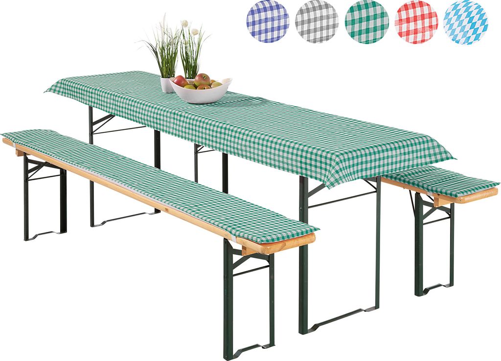heimtexland Auflagen Set 3-teilig für Bierzeltgarnitur 2x Polster Auflage Bierbank 1x Tischdecke Vichy Karo Garten Tischdeko Typ331 grün Tisch...