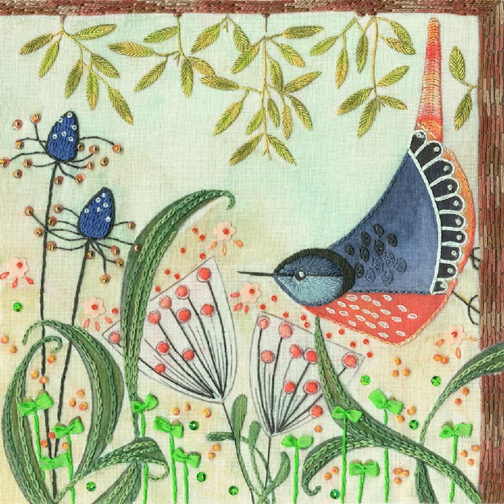 Bothy Threads Stickbild Stickpackung "Flug der Phantasie – Kleiber", vorbedruckt, ELH5, 16x16cm