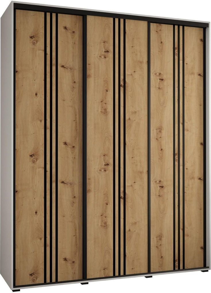 MEBLE KRYSPOL Cannes 6 Schrank mit 3 Schiebetüren - 205,2x200x45 cm - Weiß Artisan Schwarz