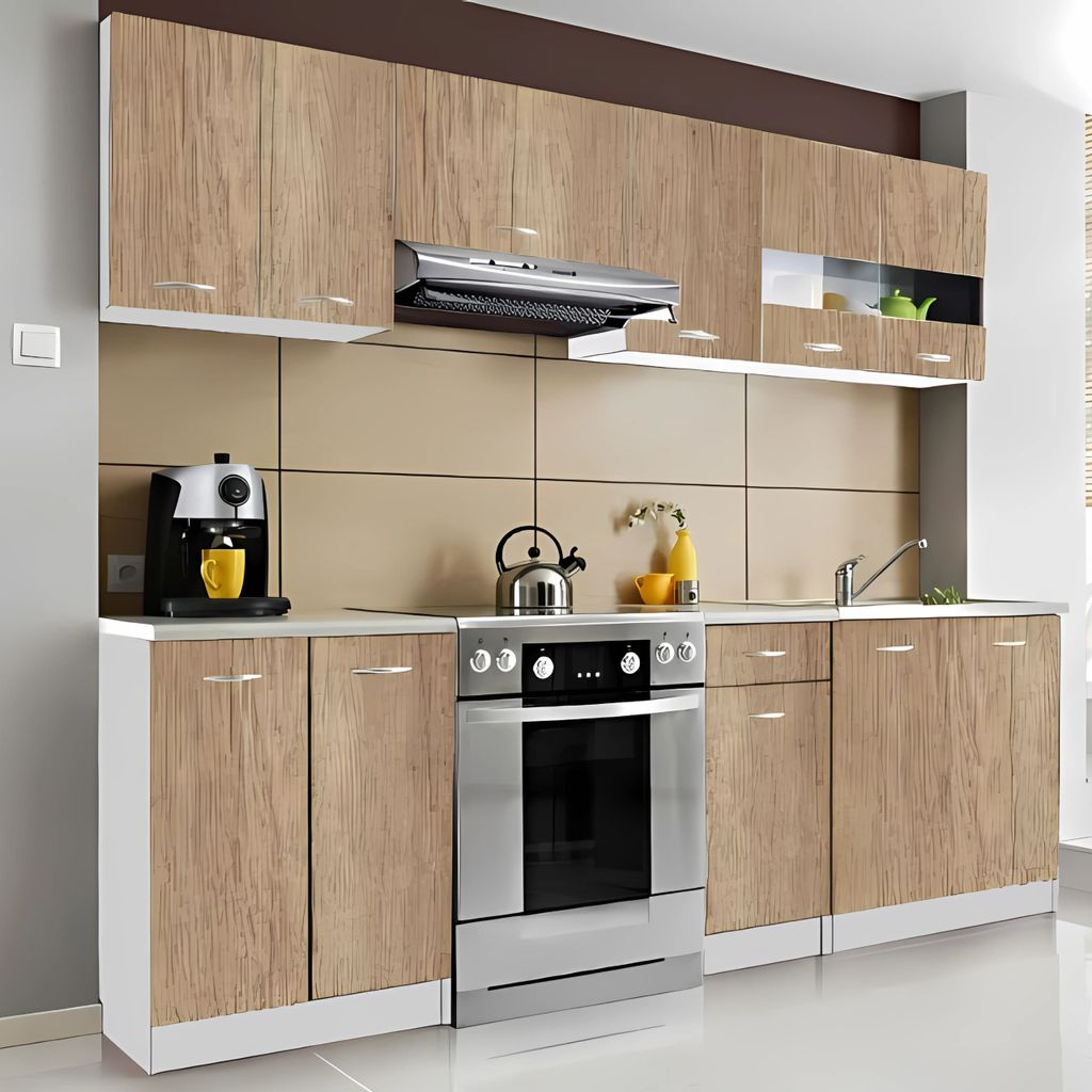 Roe Furniture | Küchenzeile - 240x200 cm - Braun - Einbauküche, Küchenblock, Singleküche, Singleküchenblock, Küchen - Sonoma Eiche