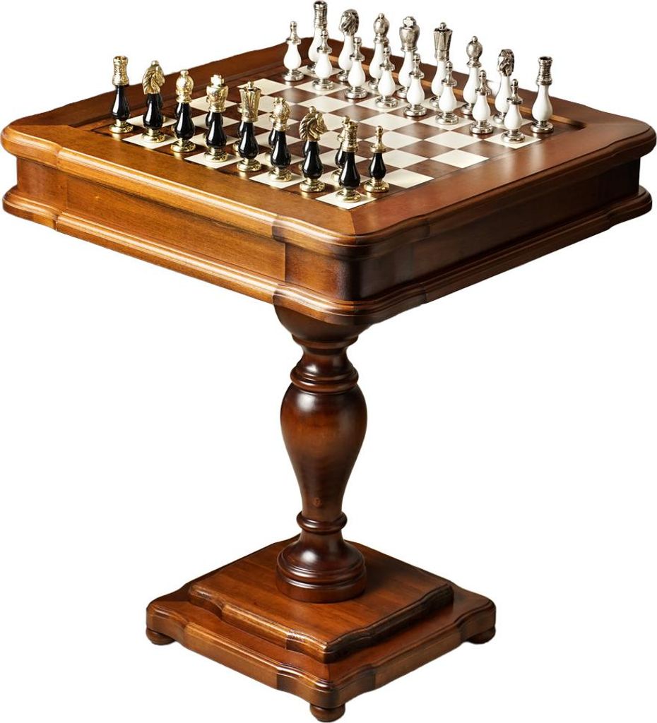 Luxus-Schachtisch (58 × 58 × 9,5 cm) mit imposanten Schachfiguren (Königshöhe 10 cm)