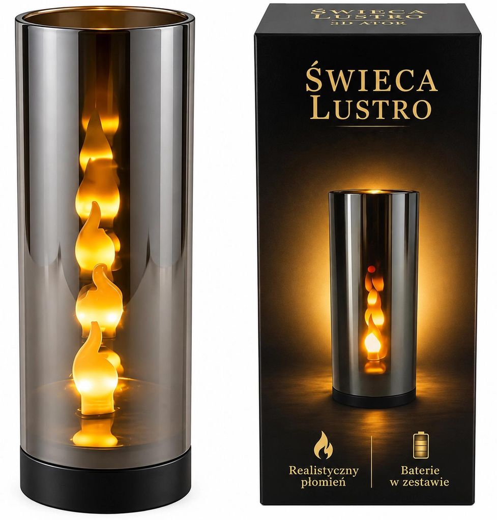 Świeca tuba ator LED 3D lustro 15x6 cm znicz bateryjny Zdjęcie produktu 