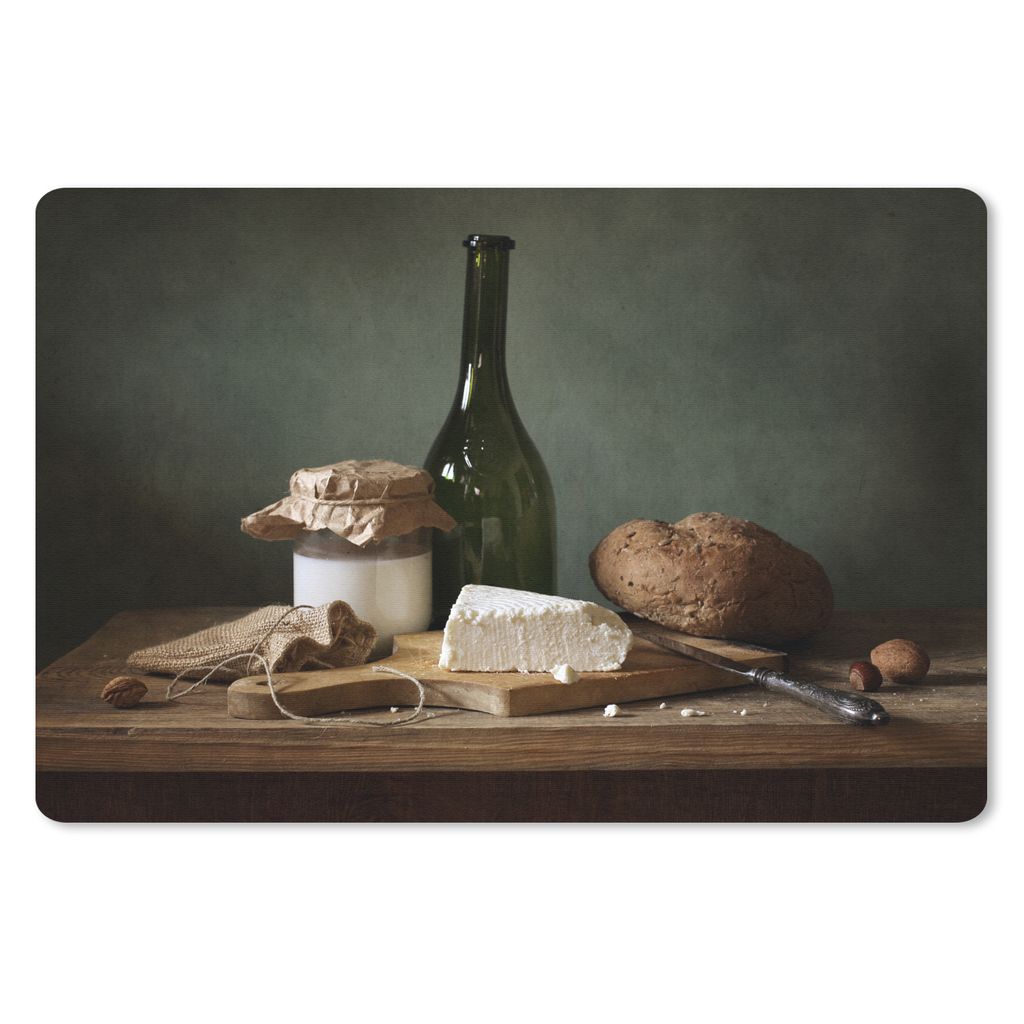 MuchoWow Mauspad Mousepad Rustikal - Brie - Stillleben - Flasche - Brot 27x18 cm - Mousepads - Maus Mat - Pad - Mausunterlage - Büroartikel - De...