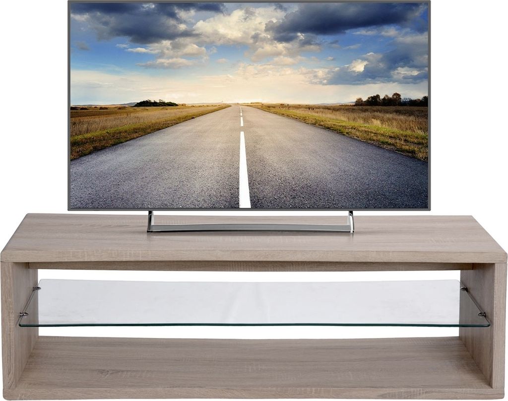 TV-Lowboard - Eiche Sonoma Nachbildung - Klarglas - B 140 cm