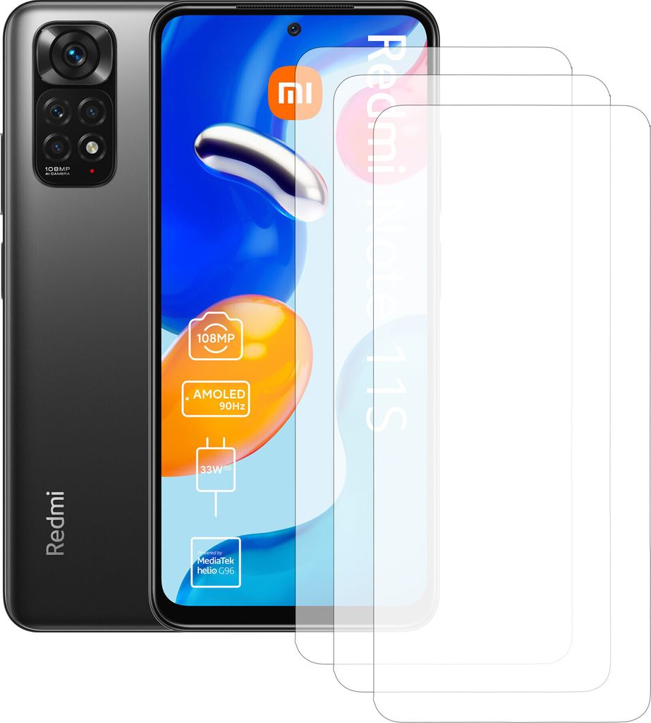 Drei Stück (3x) Display-Schutzfolie Displayschutz-Glas 9H Glas für Xiaomi Redmi Note 11S