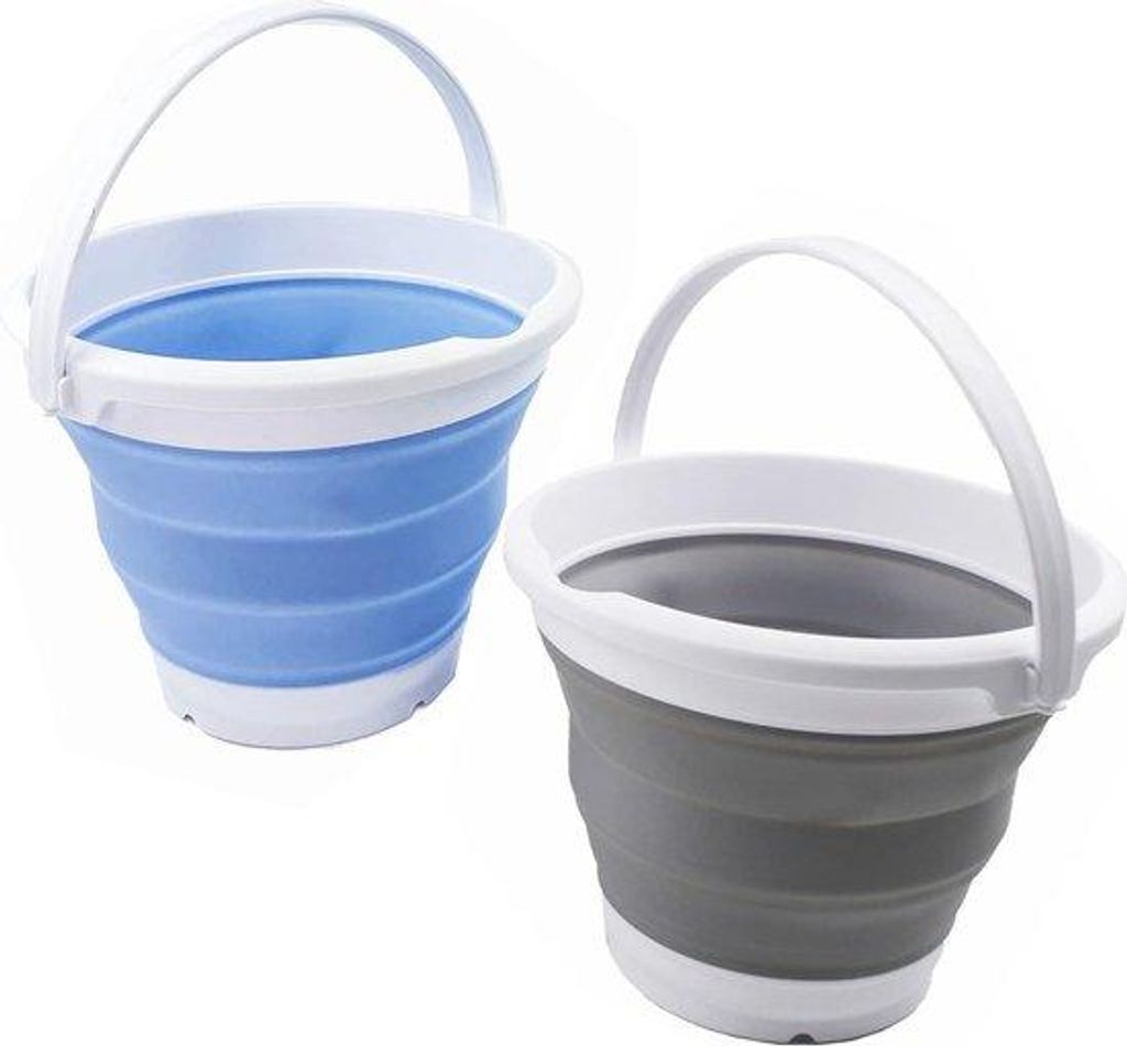 Kompakte 5,5l Plastikeimer, grau und babyblau, stapelbar