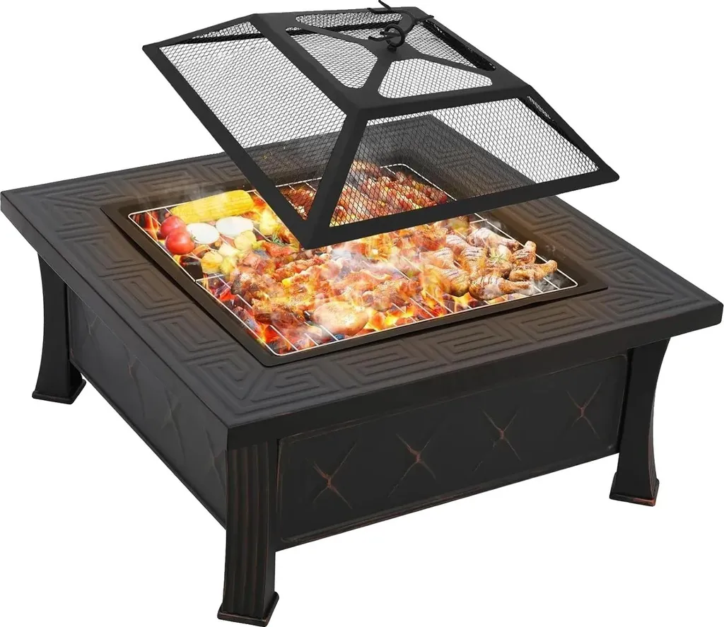 Brasero de jardin 81 cm en métal résistant 500 °C avec grille et tisonnier