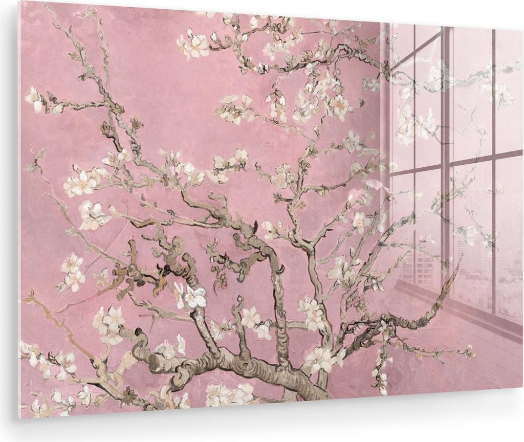 MuchoWow Glasbilder - Bilder auf Wandbild - Foto auf Glas Mandelblüte - Kunst - Van Gogh - Rosa 120x80 cm Wanddekoration aus Glas - Acrylglasbild ...
