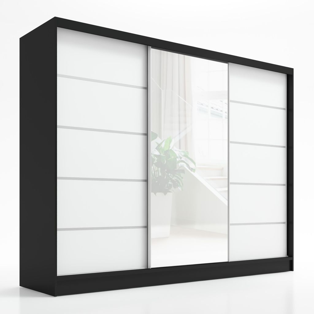 Schwebetürenschrank, 3-türig Schrank 200 cm mit Spiegel Produktbild 