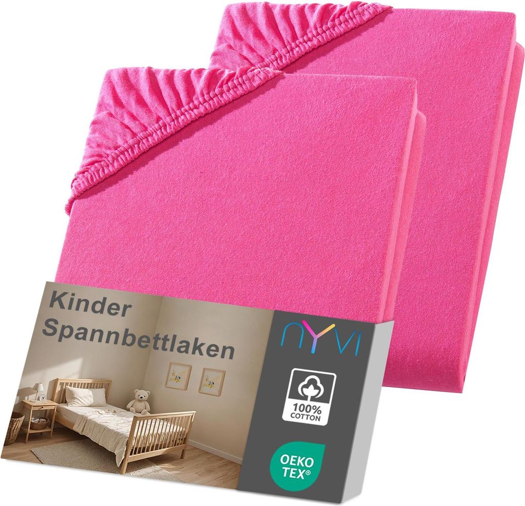 NYVI Kinder Spannbettlaken Junior 70x140 cm pink 2er Set für Kinderbettmatratzen bis 12cm Höhe - Weich & Anschmiegsam, Rundumgummizug, Bügelfrei