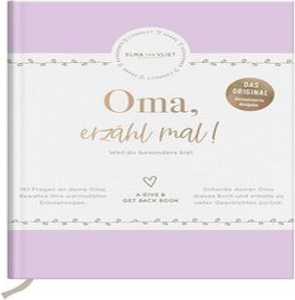 A book cover with the title 'Oma, erzähl mal!' and branding.