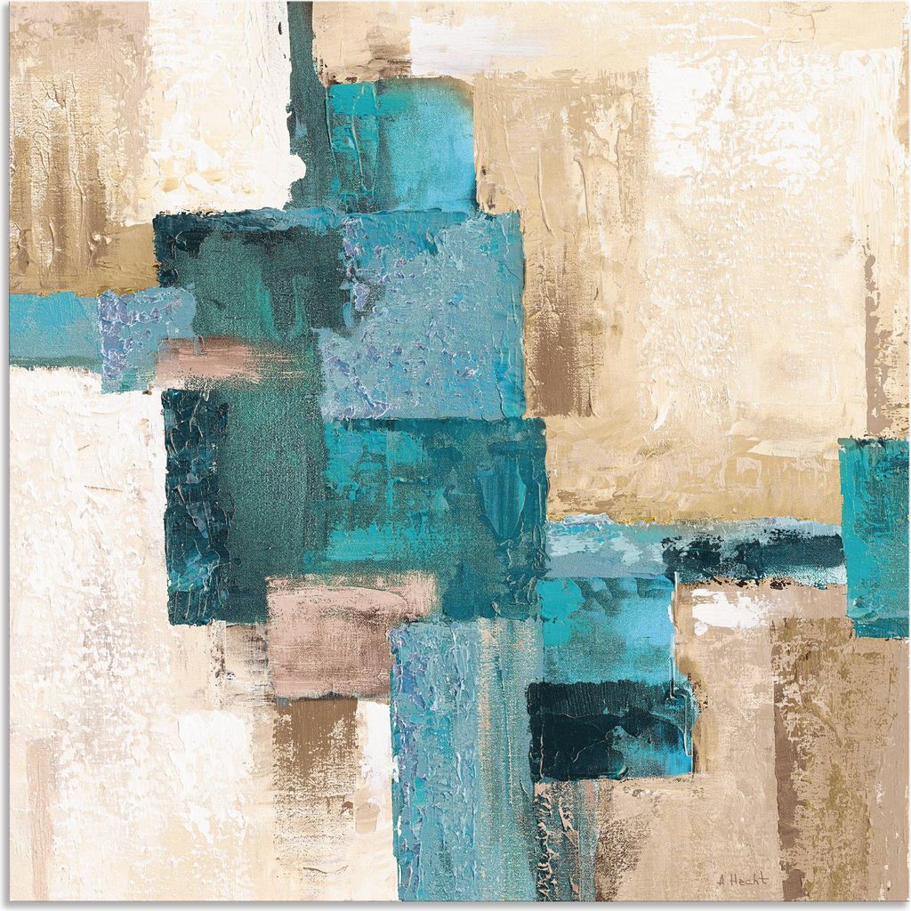 ARTland Wandbild Alu für Innen & Outdoor Abstrakte Karos beige-türkis Größe: 40x40 cm