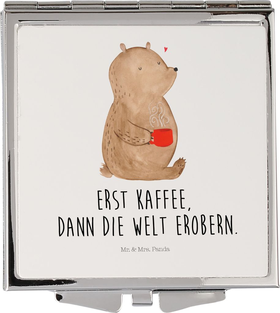 Mr. & Mrs. Panda Schminkspiegel Bär Kaffee - Weiß - Geschenk, Kleiner Spiegel, Motivation, klein, Teddy, Bären, Kosmetikspiegel, Handspiegel, Kl...
