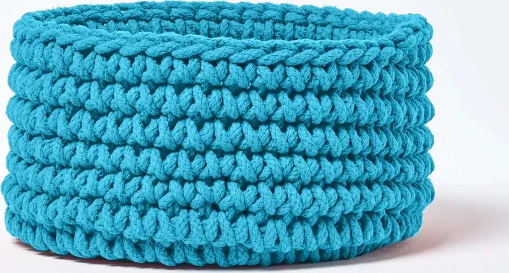 Panier turquoise 100% coton tricoté main 37 cm pour déco cocooning
