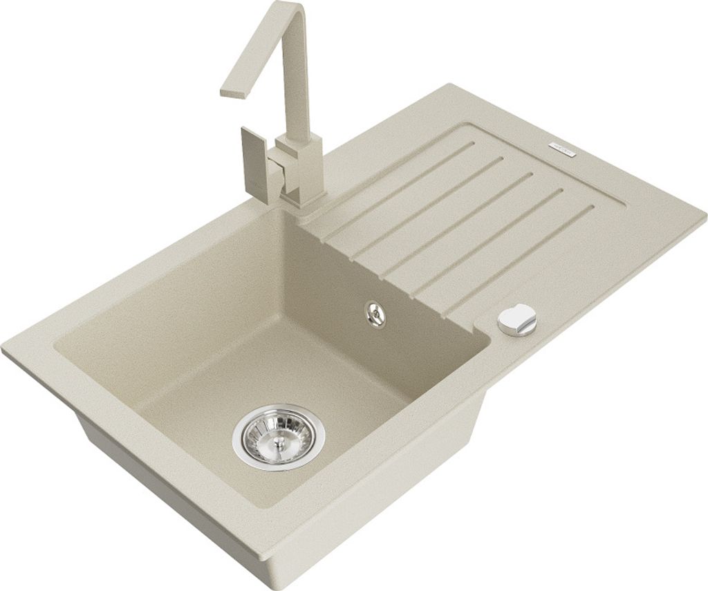 Mexen Pablo 1 Becken-Granitspüle mit Abtropffläche und Mischbatterie Rita, Beige - 6510-69-670300-69