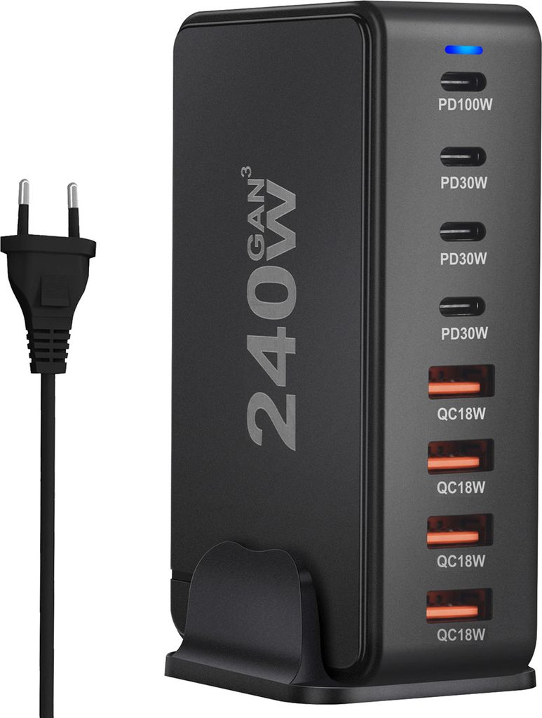 GaN 240W Schnellladegerät PD 4x USB C 4x QC 3.0 für LAPTOP IPHONE 100W MAC