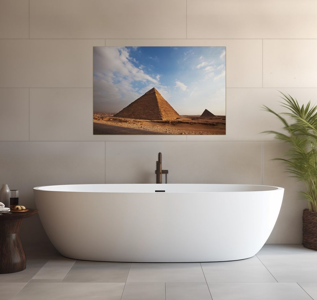 Wallario wasserfestes Poster selbstklebend 91,50 x 61 cm, Alte Pyramide in Ägypten, Badezimmerposter Spritzschutz mit Hochglanzoberfläche in Glas...