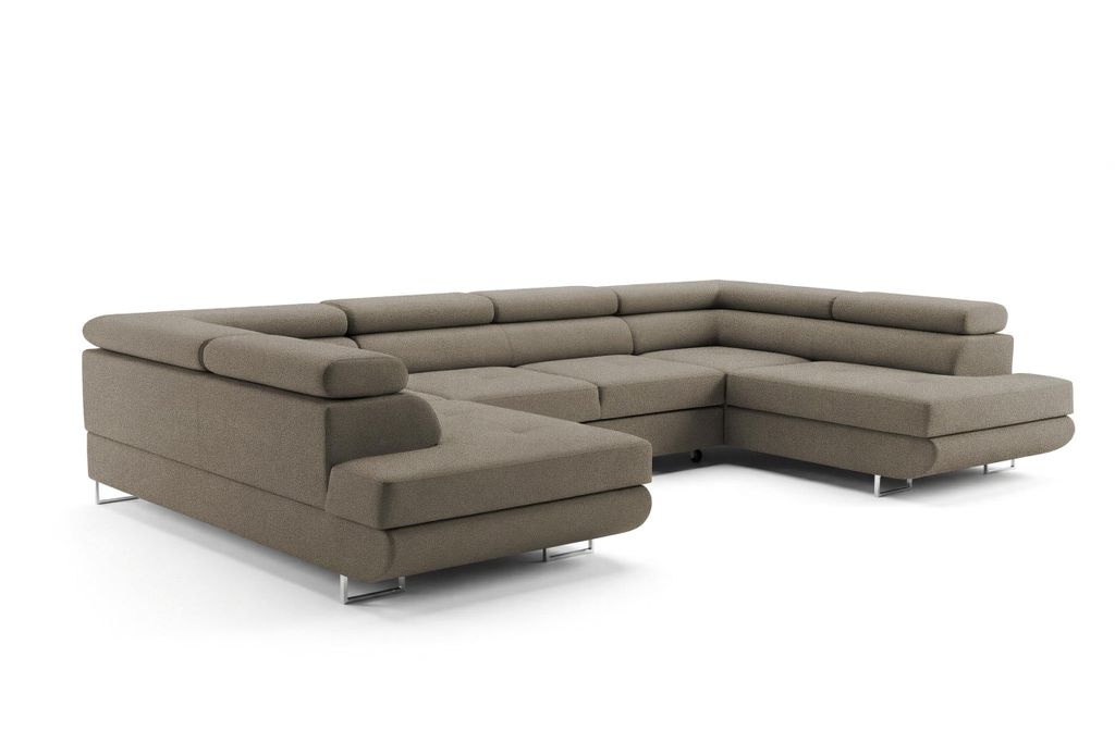 Ecksofa mit Schlaffunktion und Bettkasten PASTI U-Form, Couch, Eckcouch für Ihr Wohnzimmer, Olivgrün