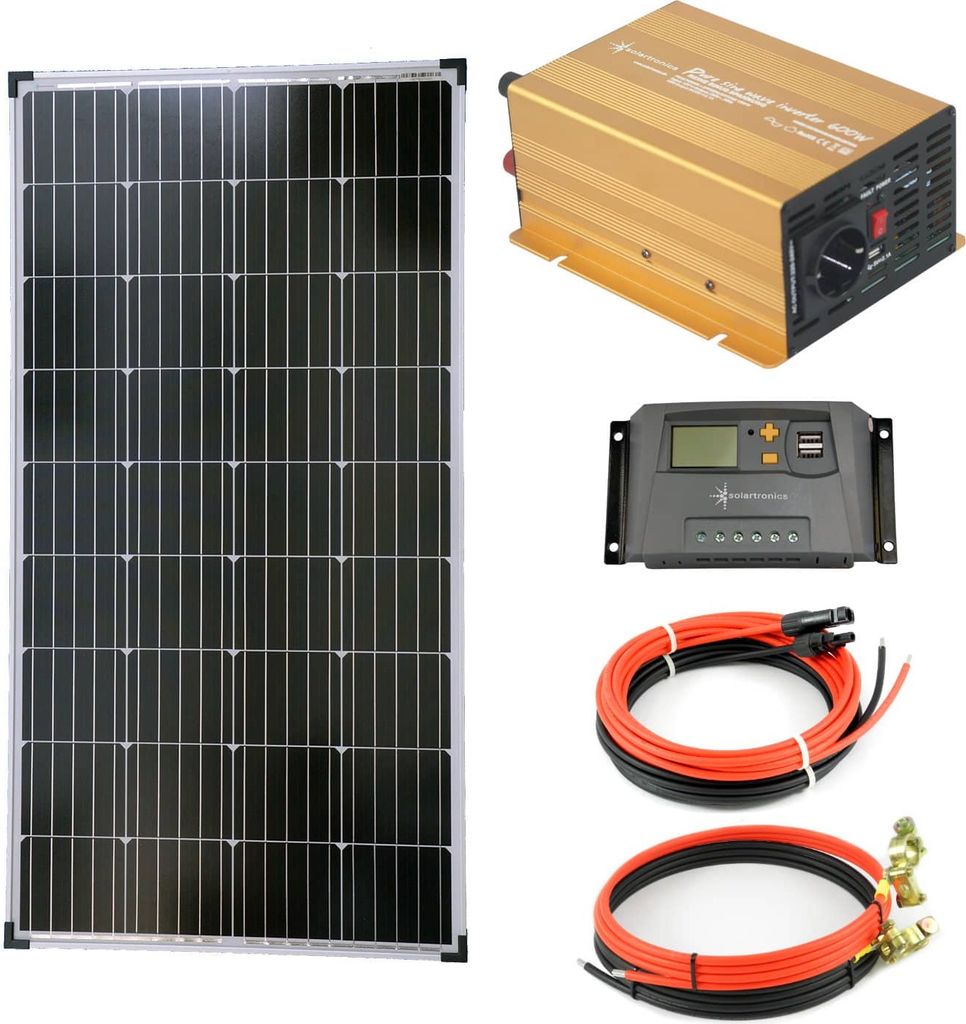 Solar Set 12V 130 Watt Solarpanel Reiner Sinus Wechselrichter 600W Solaranlage PV