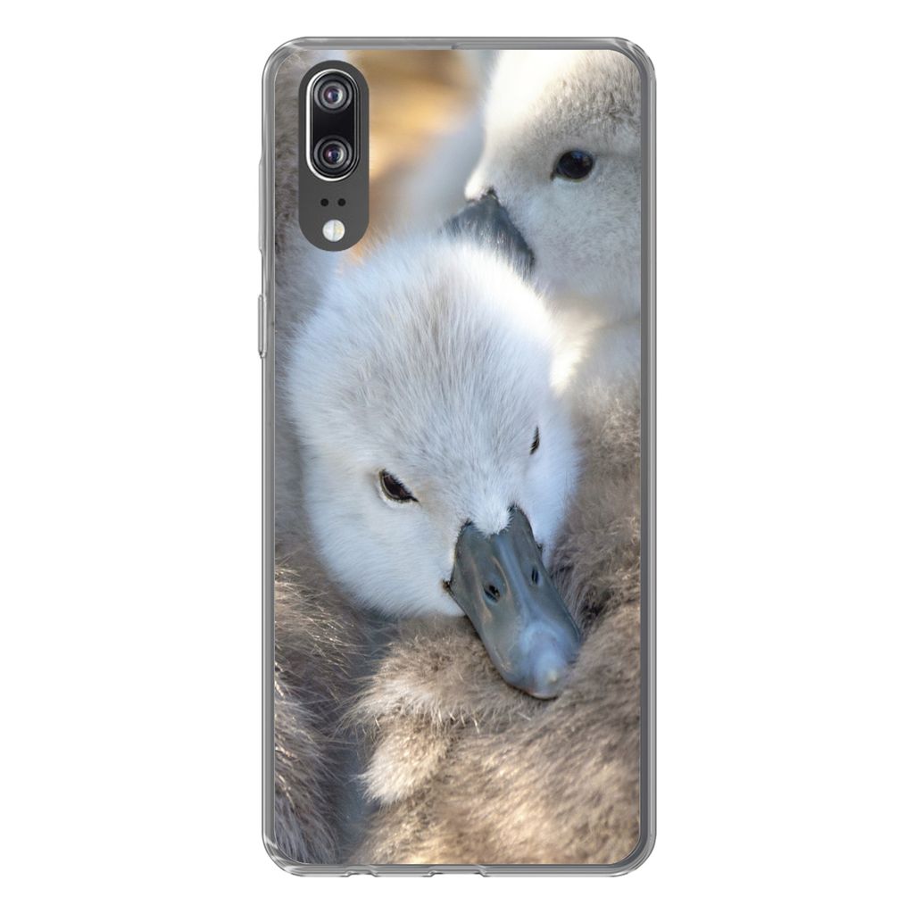 MuchoWow Handyhülle Schutzhülle Hülle für Huawei P20 Schwäne - Licht - Küken Silikon Softcase Handy Hülle - Hardcover