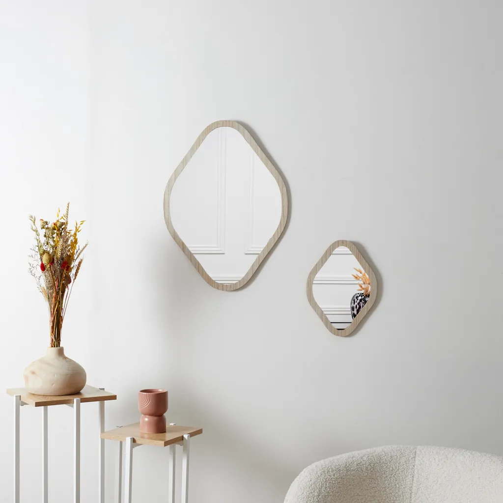 Miroir Losange Elio Bois Naturel H60cm : Design Graphique et Épuré