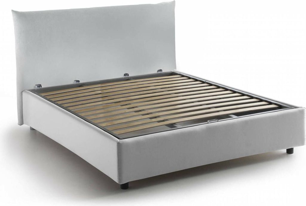 Quadratisches und halbes Bett Ornella, Containerbett mit Stoffbespannung, 100% Italy, Frontöffnung, passend für Matratze Cm 120x190, Weiß
