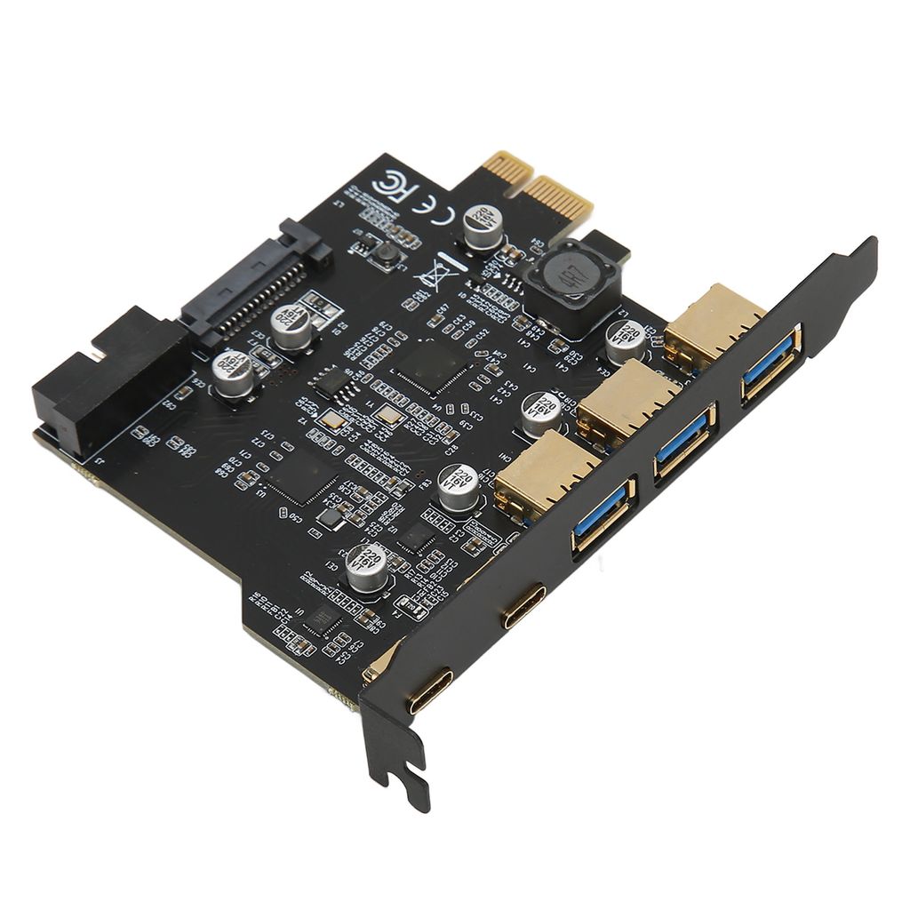 PCIE 1x auf USB-Erweiterungskarte (3x USB 3.0, 2x USB Typ C, 19-polig, 5-Port) für Desktop-PCs