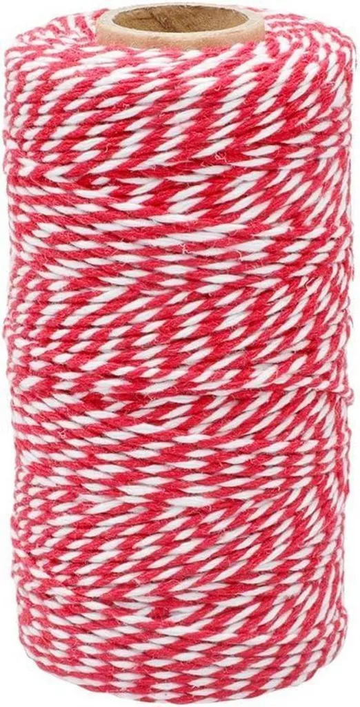 Cordon en coton blanc et rouge 100m - Ficelle de cuisine Backen Noël