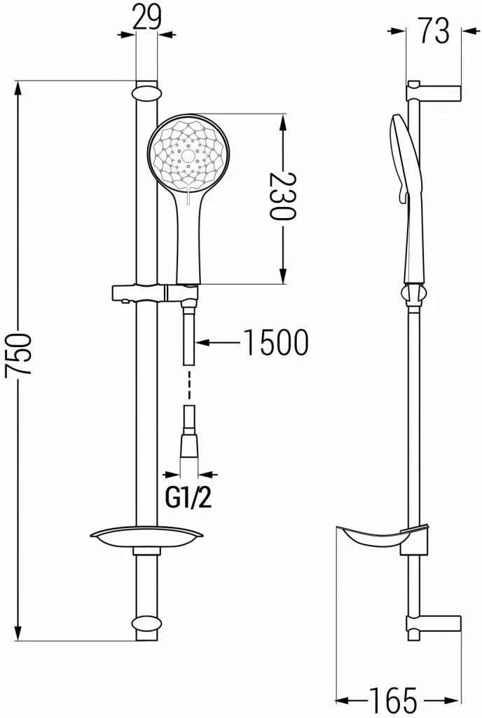 Barre de douche Mexen DB74 avec support de douchette ajustable