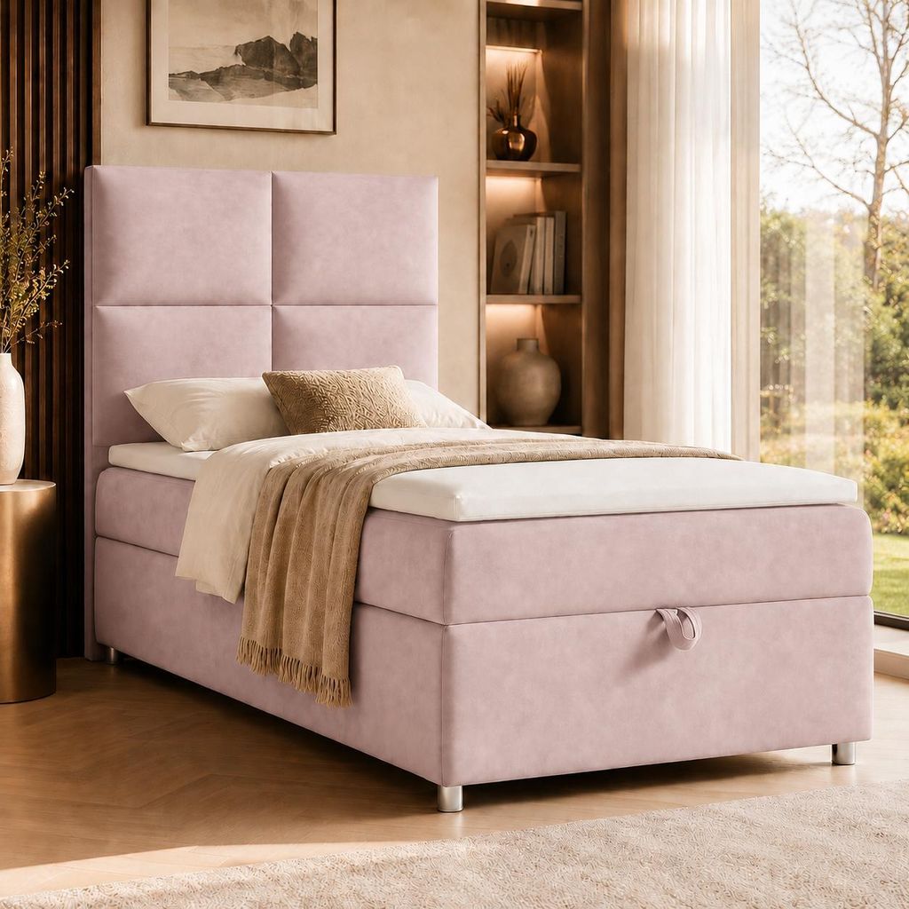 Best for Home Boxspringbett mit Bettkasten Trinity K2-SINGLE 80x200 Bonellfederkern inkl. Topper – Rosa