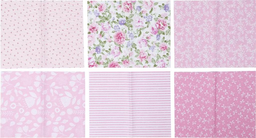 6-teiliges DIY-Handarbeitsset aus bedrucktem Baumwollstoff zum Nähen, Quilten und Basteln, 25 x 20 cm, Rosa