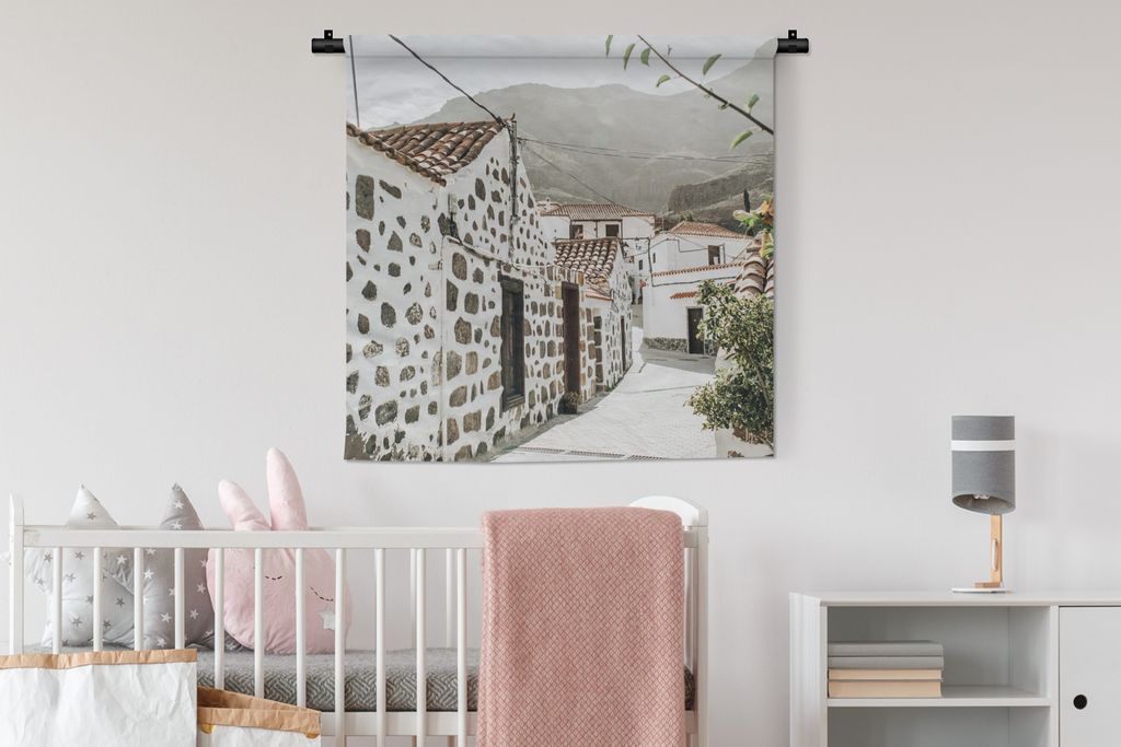 MuchoWow Wandteppich Wandbehang Sommer - Haus - Weiß 90x90 cm Tapisserie Dekoration Wandtuch - Wandaufhänger
