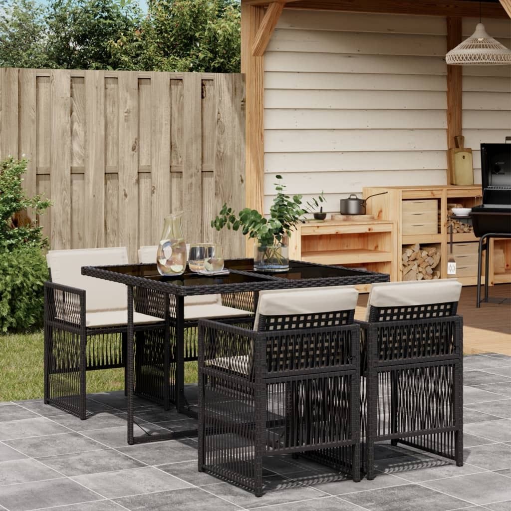 ZMH 5-tlg. Garten-Essgruppe mit Kissen Schwarz Poly Rattan