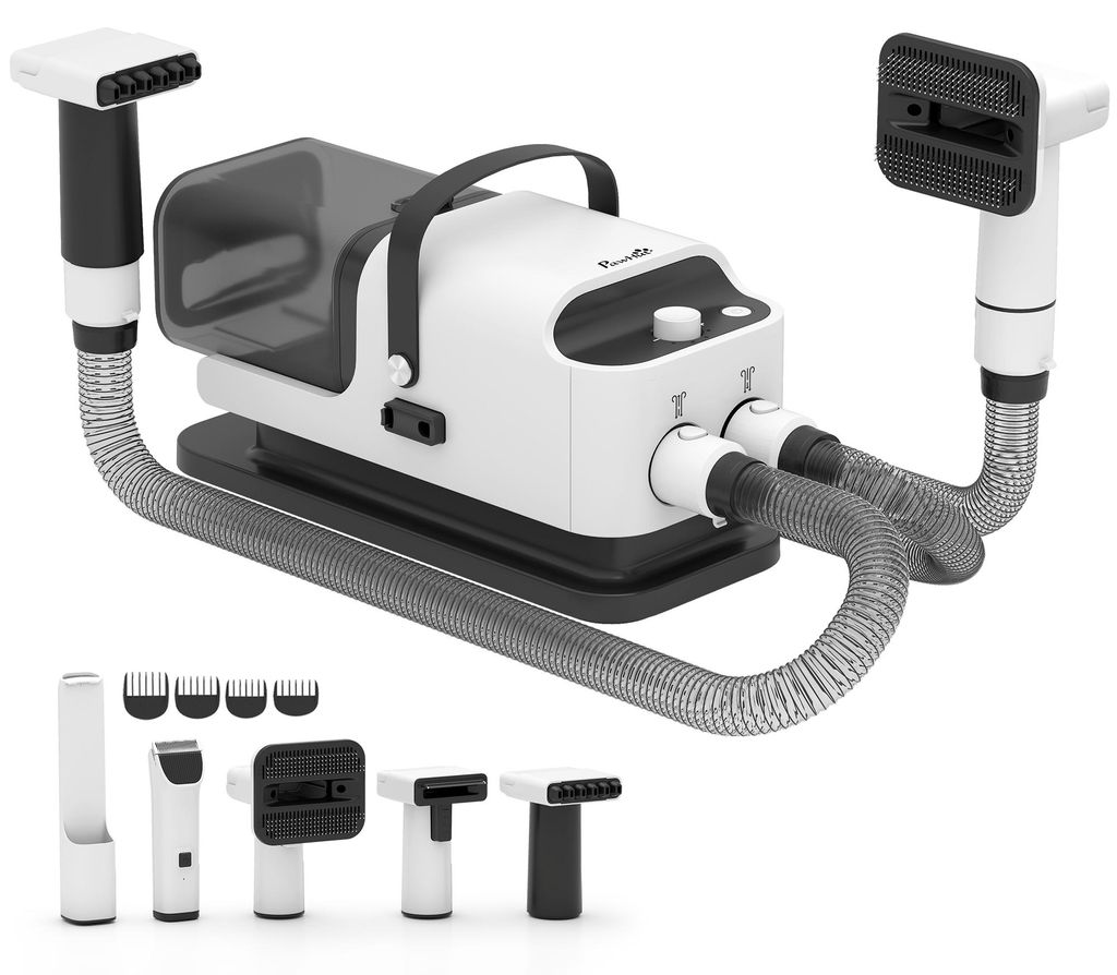 Hundeschermaschine mit Staubsauger leise Schermaschine mit 5 Pflegewerkzeugen für Hunde Katzen Haustiere Weiß