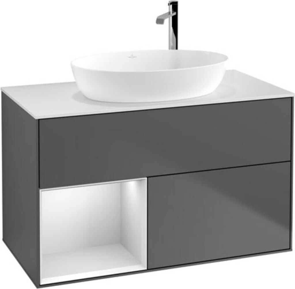 V&B Waschtischunterschrank Wandbeleuchtung Finion 100, Pl wh. m, Reg wh. m Lac, Anthrac. m