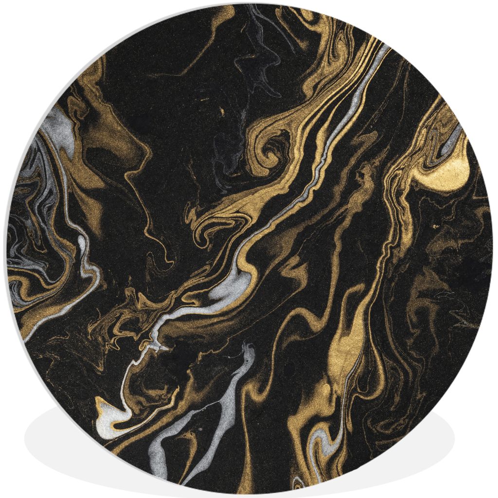 MuchoWow Rundes Wandbild - Runde Bilder Marmor - Silber - Gold - Abstrakt Ø 30 cm Kreis Wanddekoration Kunststoff - Wandkreis - Wandschmuck - Sc...