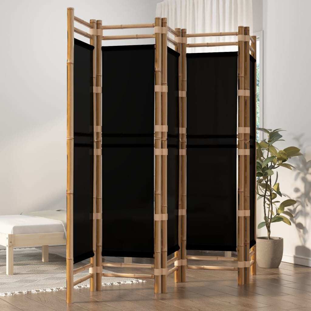 The Living Store 5-tlg. Paravent Faltbar 200 cm Bambus und Canvas