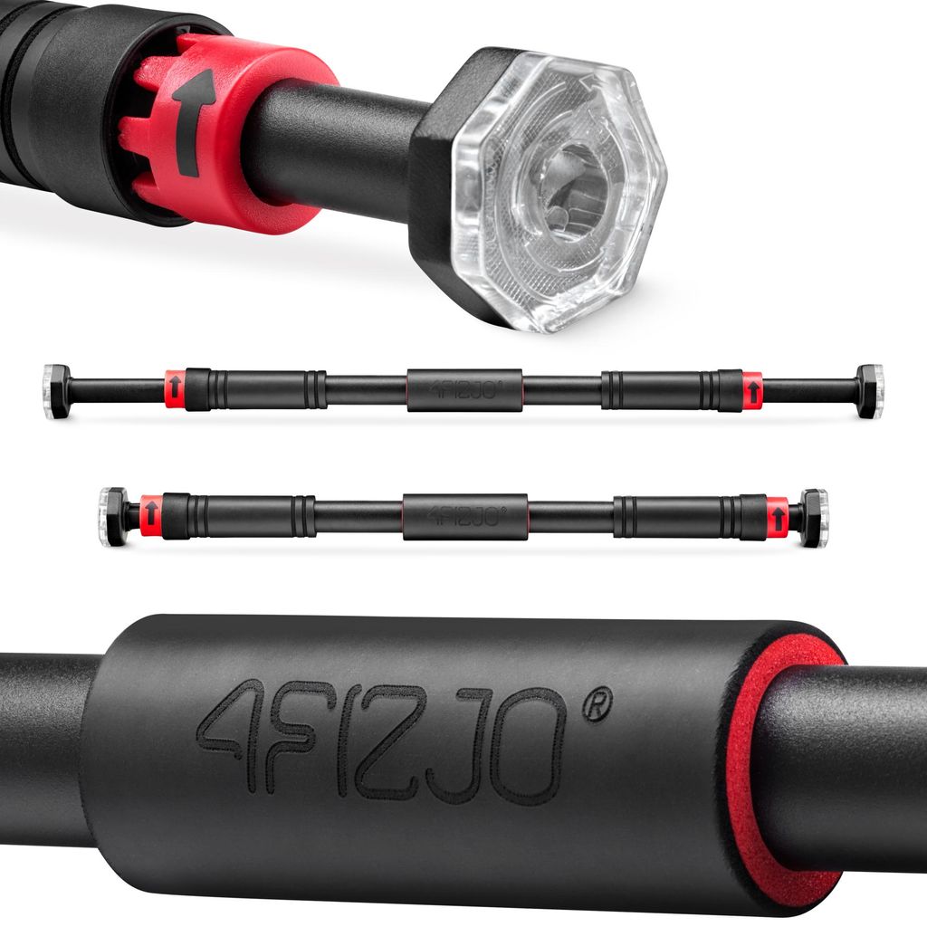 4FIZJO Klimmzugstange Türreck 66–100 cm, verstellbar, ohne Bohren, Stahl, Schwarz/Rot